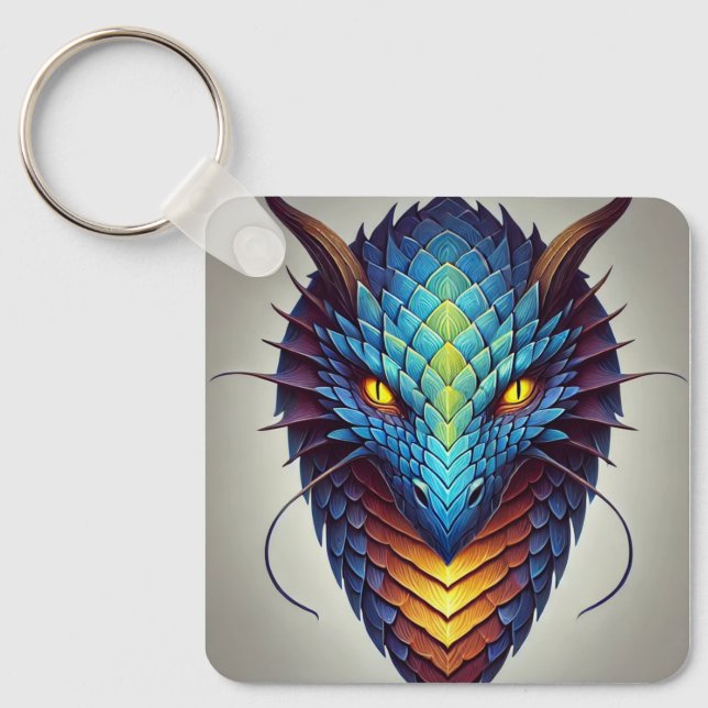 Blått Dragon Head Nyckelring (Framsida)