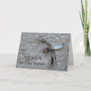 Blått Dragonfly Ring Bearer-begärandekort Helgkort