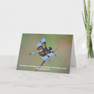 Blått Dragonfly Scripture Card 1 Thessaloniki 5:21 Kort