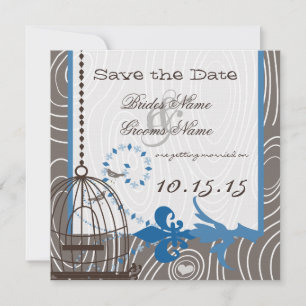 Blått drivved Trästruktur Fågelbur Save the Date Inbjudningar