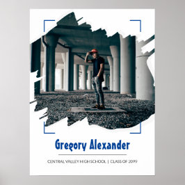 Blått Edgy Abstrakt, Brushline Photo Studenten Poster