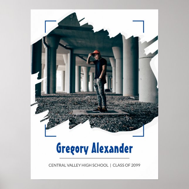 Blått Edgy Abstrakt, Brushline Photo Studenten Poster (Framsidan)