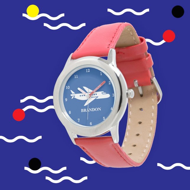 Blått eget namn för Kids Flygplan Boys Blue Armbandsur (Skapare uppladdad)
