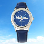 Blått eget namn för Kids Flygplan Boys Blue Armbandsur<br><div class="desc">Blå,  flygplan,  flygplan,  flygplan,  transport,  fordon,  vakta för barn. Anpassningsbar,  Kids,  Namn,  stålblå pojkar vakar. Anpassa det med ditt barns namn.</div>