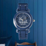Blått eget namn för Kids Tåg Boys Blue Armbandsur<br><div class="desc">Blått,  tåg,  transport,  lok,  fordon,  titta på för barn. Anpassningsbar,  Kids,  Namn,  stålblå pojkar vakar. Anpassa det med ditt barns namn.</div>