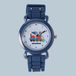 Blått eget namn för Kids Tåg Boys Blue Armbandsur<br><div class="desc">Blått,  tåg,  transport,  lok,  fordon,  titta på för barn. Anpassningsbar,  Kids,  Namn,  stålblå pojkar vakar. Anpassa det med ditt barns namn.</div>