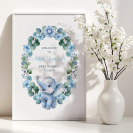 Blått elefant-babyskor Poster - Vattenfärgsflagga