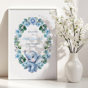 Blått elefant-babyskor Poster - Vattenfärgsflagga