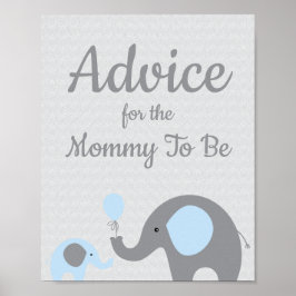 Blått elefant-babyvisningsråd för Mamma-tecken Poster