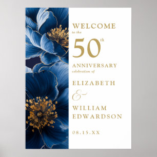 Blått elegant blomstermönstrat välkomstskylt för 5 poster