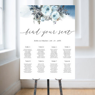 Blått Elegant bröllop-bordsdiagram för Blommigt Poster