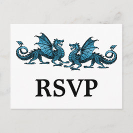 Blått Elegant Dragons Responsvykort Inbjudan Vykort
