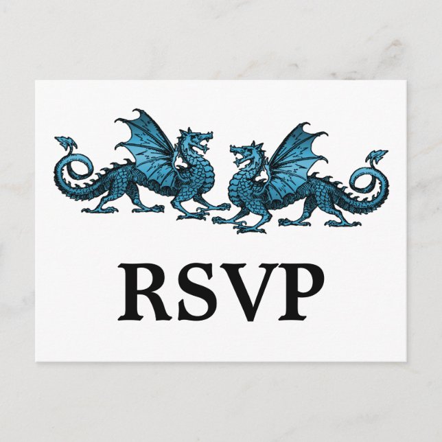 Blått Elegant Dragons Responsvykort Inbjudan Vykort (Framsida)
