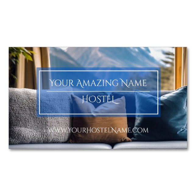 Blått Elegant Hostel Photo Snyggt Luxury Delicate Magnetiska Visitkort (Framsida)