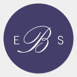 Blått Elegant, monogram circle Wedckers Runt Klistermärke