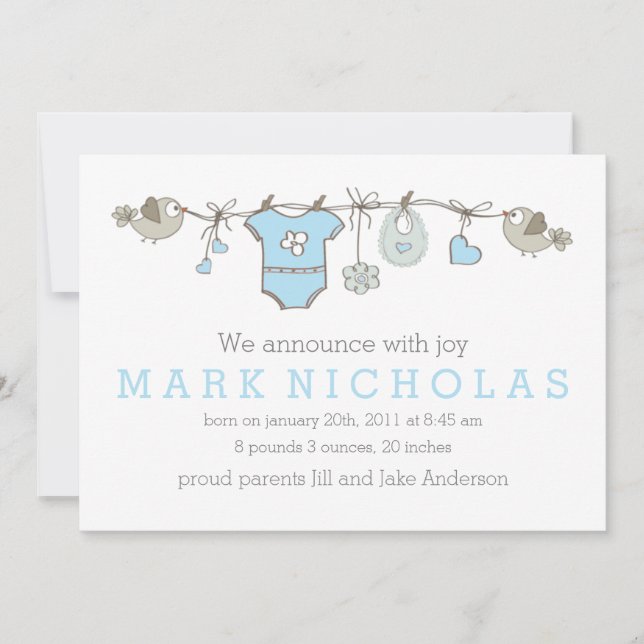 Blått elegant pojke-klädsavisering meddelande (Framsida)