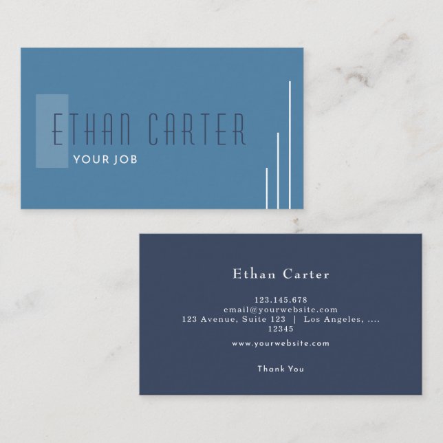 Blått Elegant Professionell Monogram Visitkort (Fram/baksida)