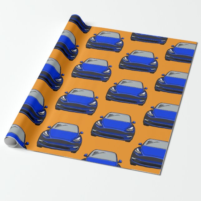 Blått elektriskt Fordon SUV-Orange - bakgrund Presentpapper (Utrullad)