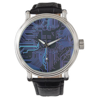 Blått elektroniskt kretskort av typen Geek Out NER Armbandsur
