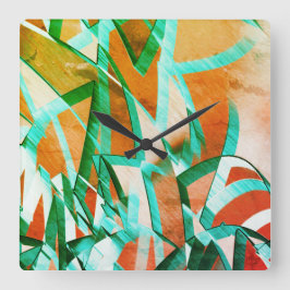 Blått eller cyan rand över rostfri orange fyrkantig klocka