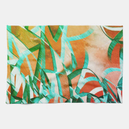 Blått eller cyan rand över rostfri orange kökshandduk