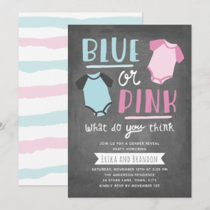 Blått eller Rosa Baby Gender Reveal Party-kalkboar Inbjudningar