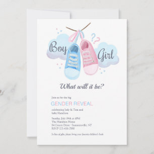 Blått eller Rosa Baby Shoes Gender Reveal Inbjudningar