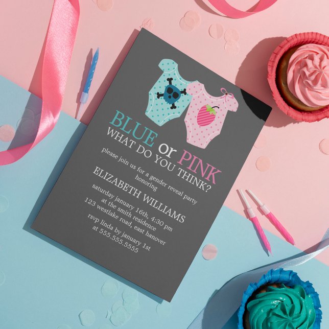 Blått eller Rosa? Baby utfits Gender Reveal Party Inbjudningar (Skapare uppladdad)