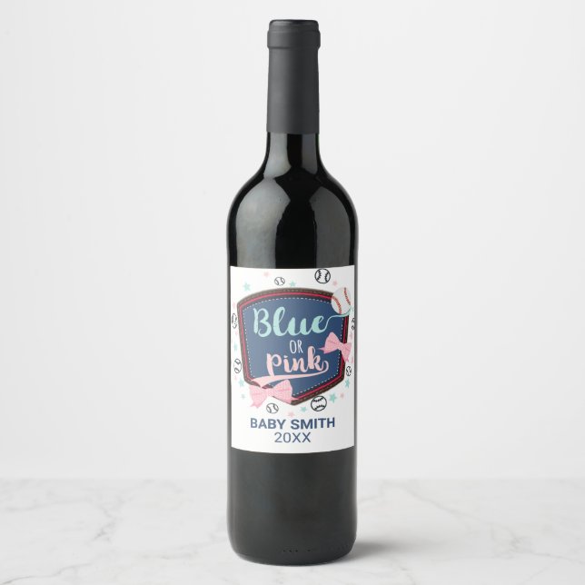 blått eller rosa Baseball eller bows Gender Upphäv Vinflaska Etikett (Framsida)