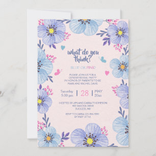 Blått eller Rosa Blommigt Gender Reveal bjudan Inbjudningar