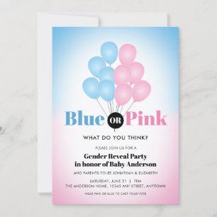 Blått eller Rosa Bubblor Gender Reveal Party Inbjudningar