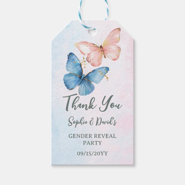 Blått eller Rosa Gender Visa babyskor Party Presentetikett (Framsidan)