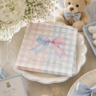 Blått eller Rosa Gingham-band Könsbestämmande Bebi Pappersservett