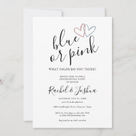 Blått eller Rosa Kärlek Hearts Gender Reveal Party Inbjudningar