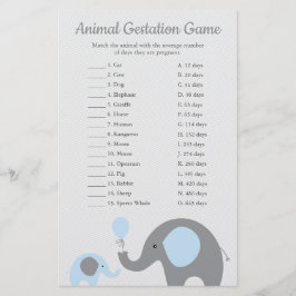 Blått elphant Animal Gestation Match Shower Game