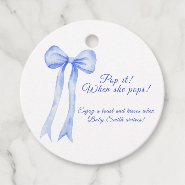 Blått en Bow Baby-dusch! Gåvor Etiketter (Framsida)