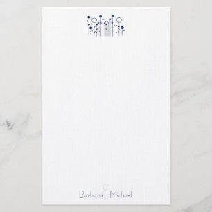 Blått enkelt Blommigt Dot Personlig Stationery Brevpapper