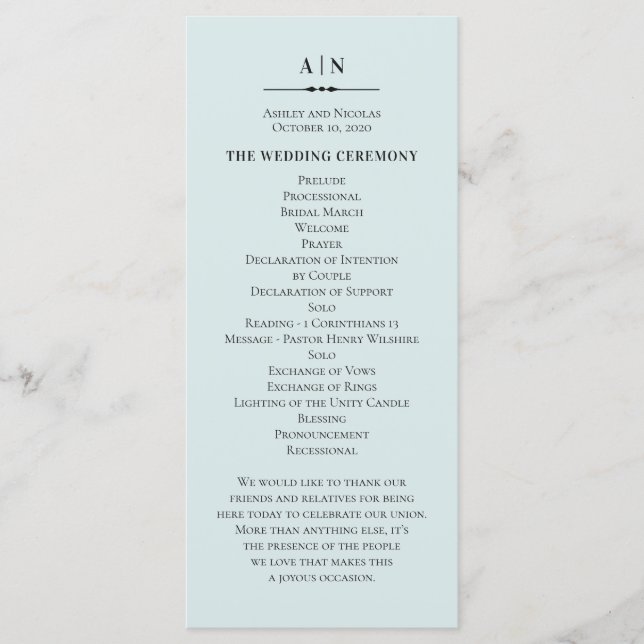 Blått enkelt bröllop. Elegantens klassiska typogra Program (Framsida)