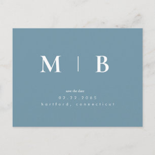 Blått enkelt Contemporary Monogram Spara datum Vykort