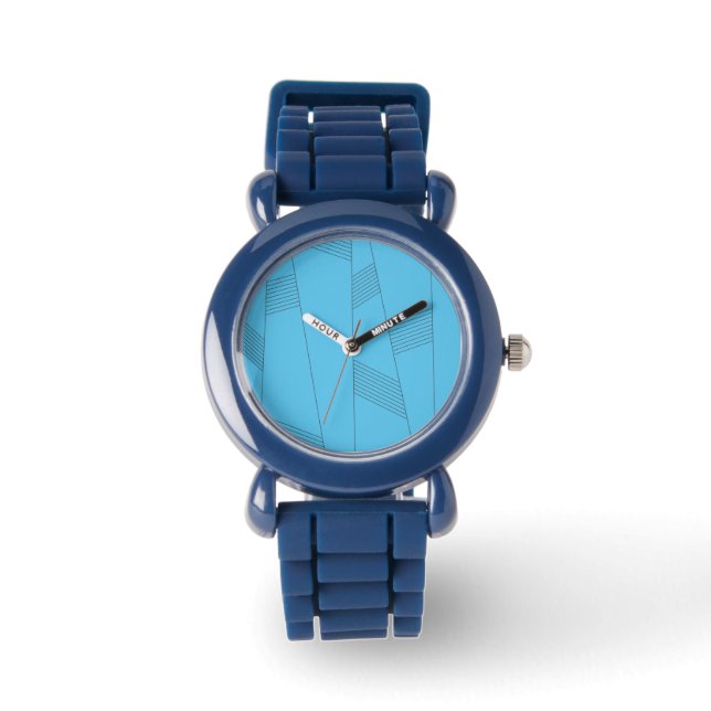 Blått, enkelt, elegant, abstrakt mönster armbandsur (Framsida)
