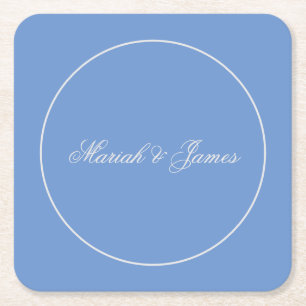 Blått enkelt Elegant - minimalistisk Namn-kalligra Underlägg Papper Kvadrat