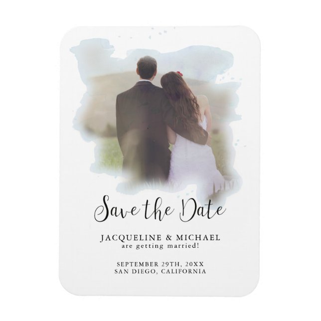 Blått, enkelt Elegant, Modern skript, vattenfärgsf Magnet (Vertikal)