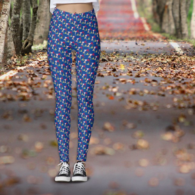 Blått, enkelt geometriskt färgad mönster leggings (Skapare uppladdad)