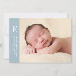 Blått enkelt monogram fotfoto med Nyfödd bebis Meddelande