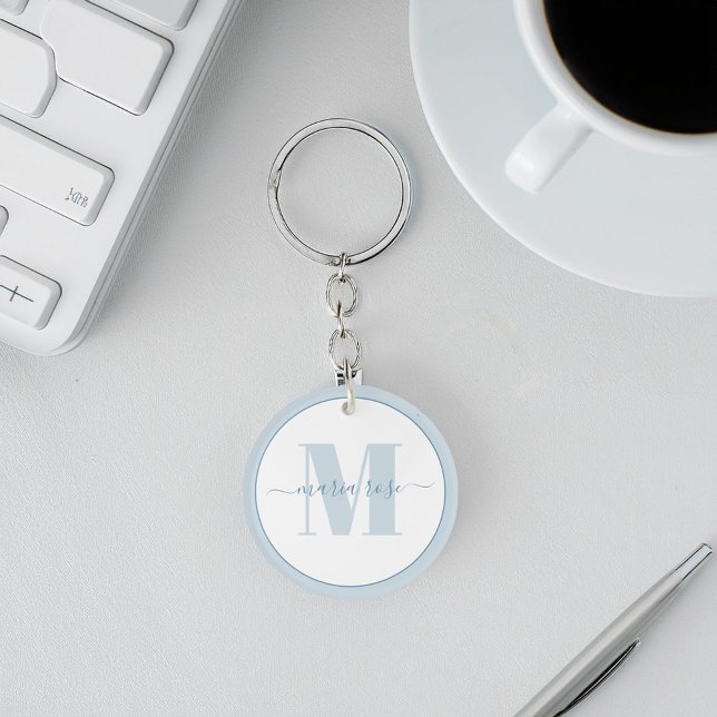 Blått Enkelt Monogram Personligt (Simple monogram keychain with calligraphy name template)