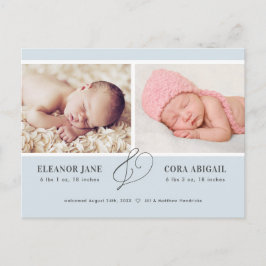 Blått enkelt tvåcentsfoto - meddelande om födelset vykort