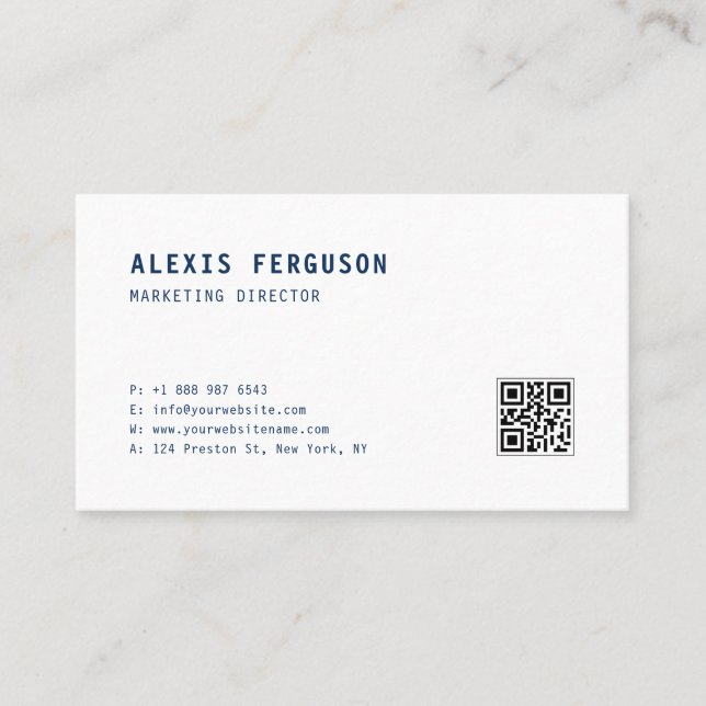 Blått enkelt typografi med QR-kod - minimalistisk Visitkort (Framsida)