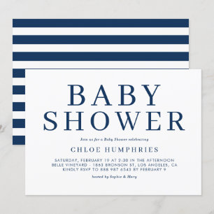 Blått enkelt typografi Rand Boy Shower Inbjudningar