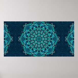 Blått etniskt mandala. Raster-kopia Poster