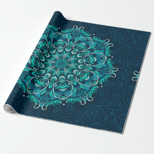 Blått etniskt mandala. Raster-kopia Presentpapper